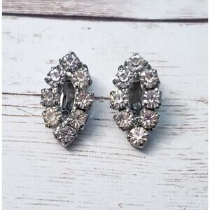 Vintage Clip On Earrings - Clear Gems 7/8"